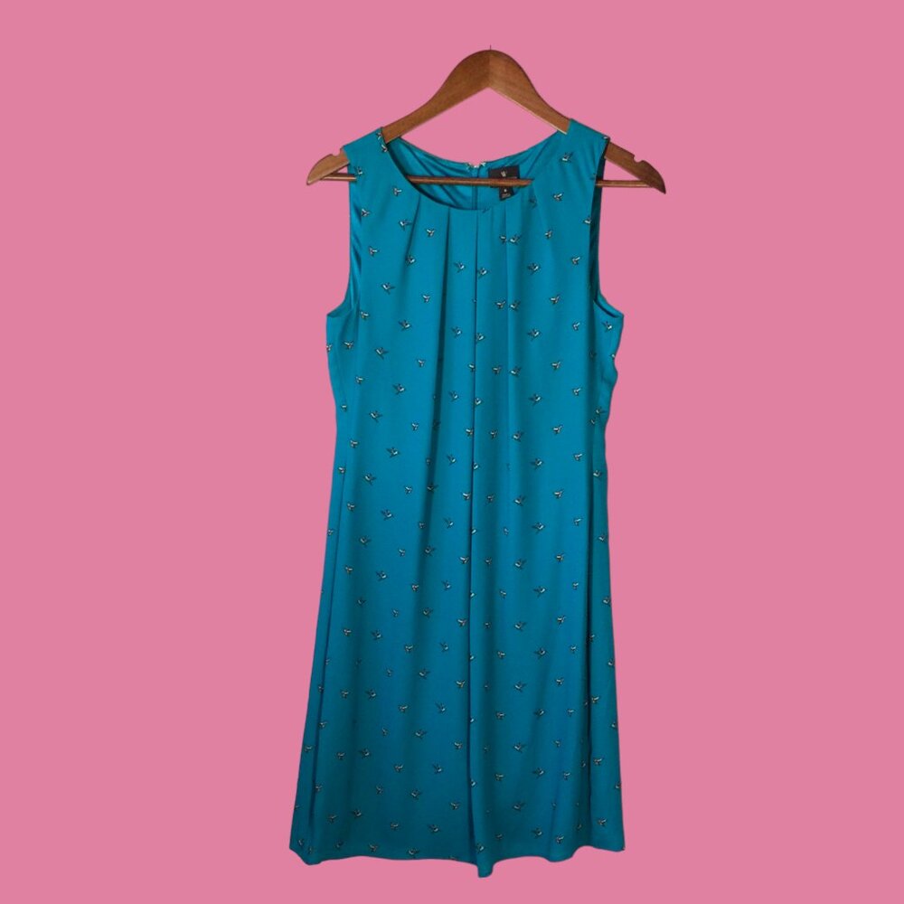 Worthington Sleeveless Dress Blue Background With Bird Print Size 6